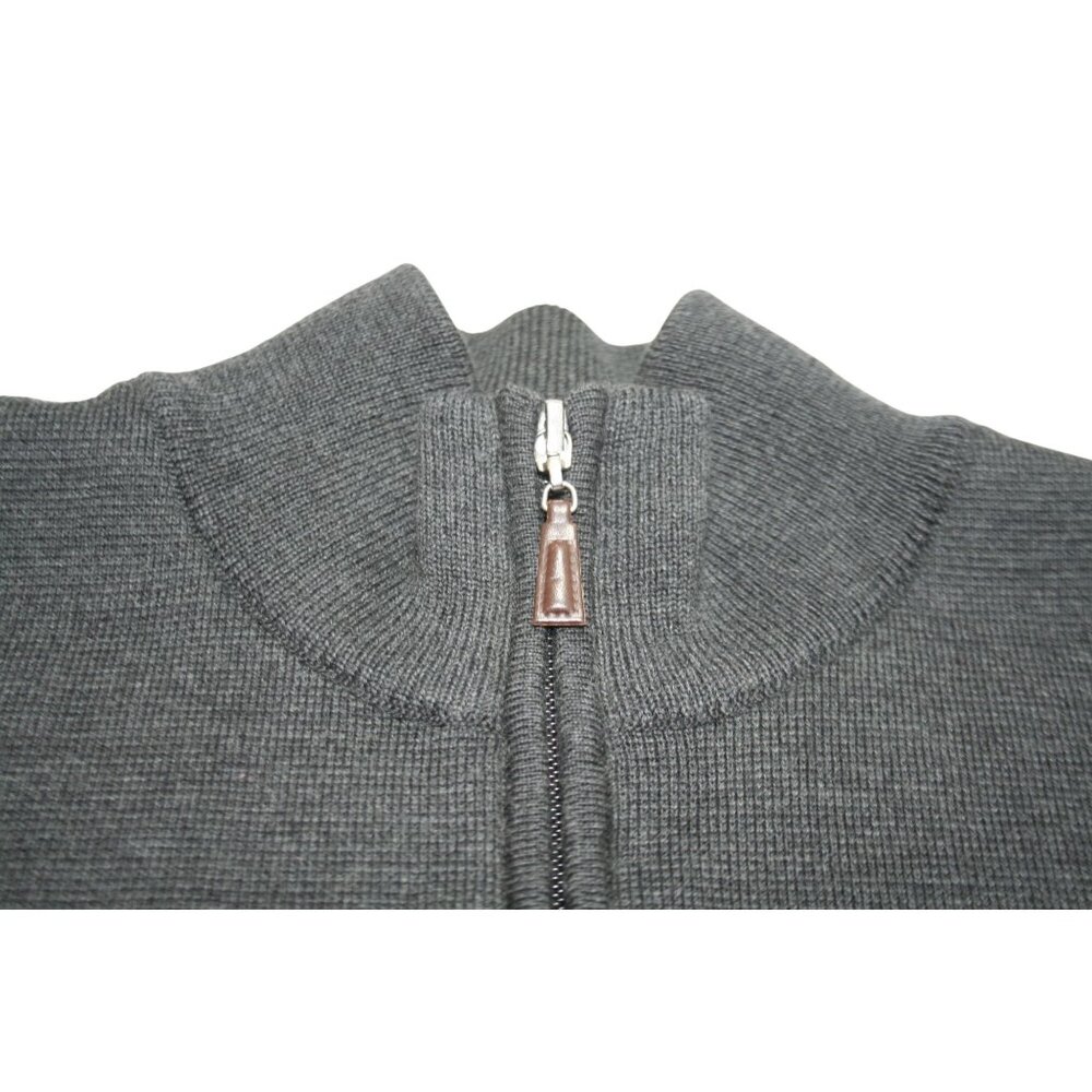 Gran Sasso Mens Italian Designer Wool Sweater Size 54 XL Zip Mock Neck Charcoal - Picture 2 of 10